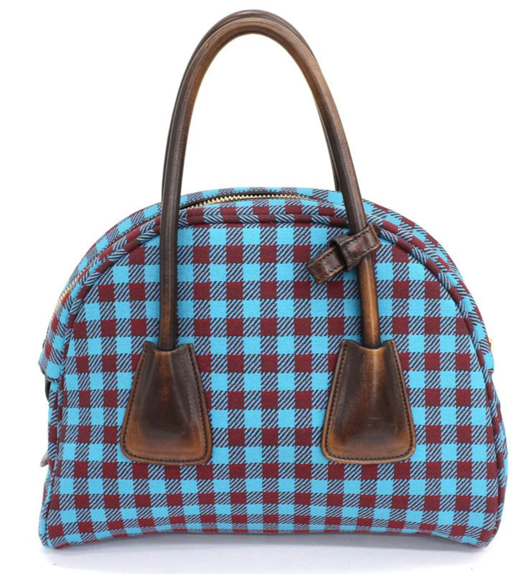 Prada Quilted Bowling Check Handbag Bag Blue